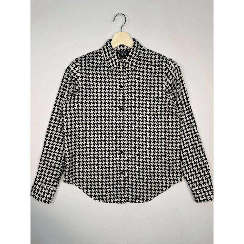 LAUREN Ralph Lauren Houndstooth Plaid Cotton Button Front Blouse Size Medium
